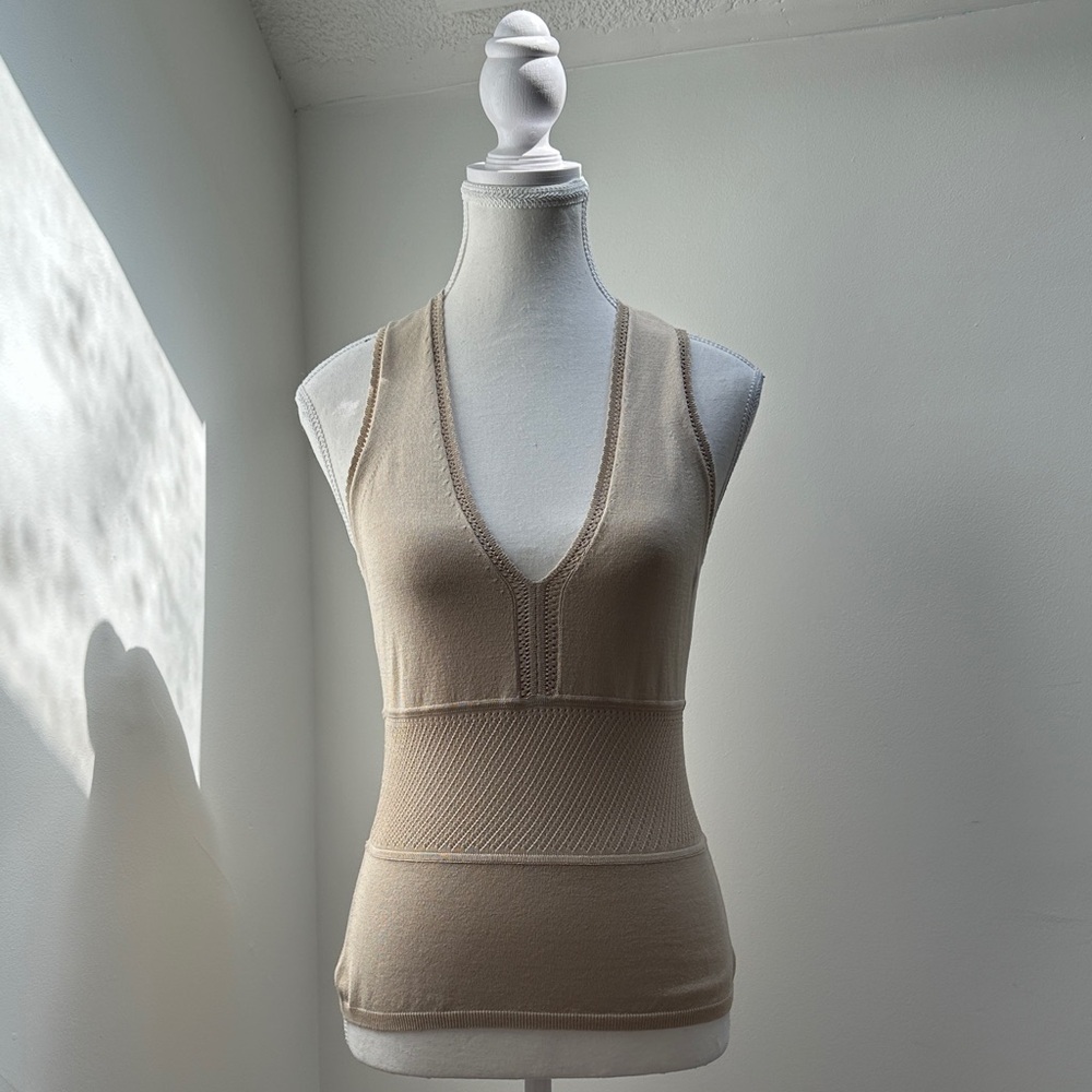KENNETH COLE‎ Silk Blend Tan Boho Festival Knit Vneck Tank Top Size Small